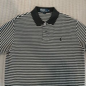 Men’s black and white striped polo